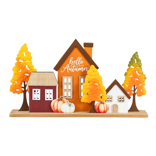 Glitzhome® 18" Fall Metal & Wood Village Table Decor